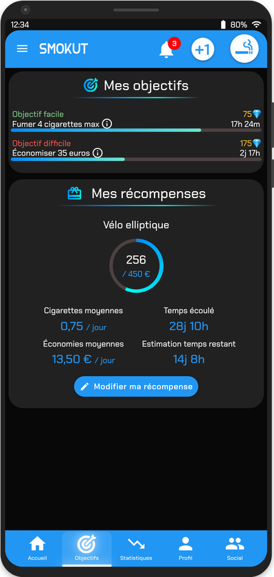 Impression d'écran des objectifs