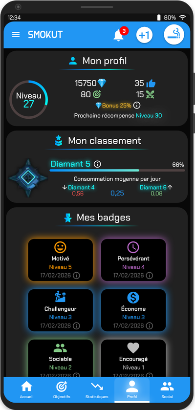 Impression d'écran du profil