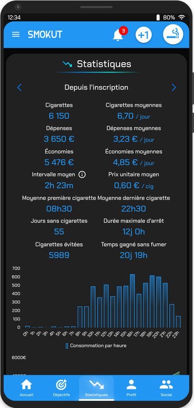 Impression d'écran des statistiques détaillées